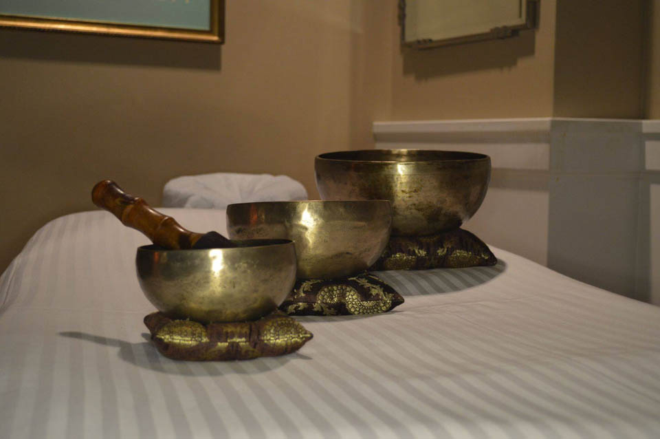 Three spa bowls on a table